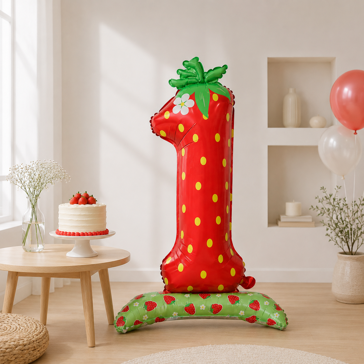Ballon Anniversaire Chiffre 1 Fraise Géant | 105 cm | 1 pièce