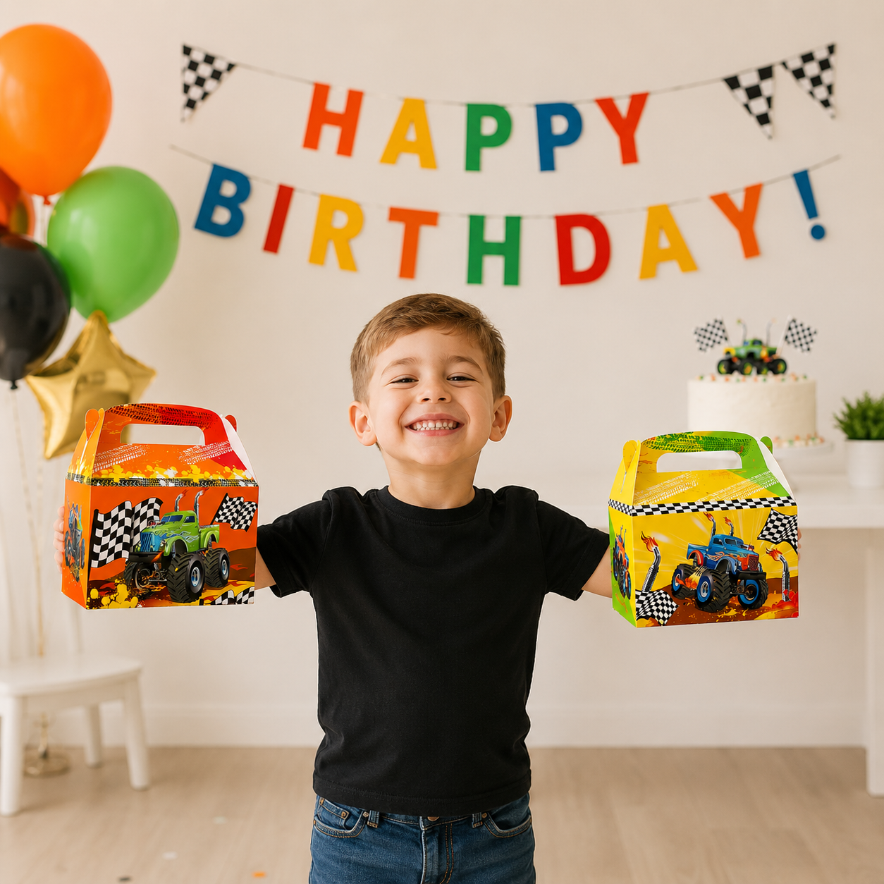 Monster Truck Racing Car Treat Boxes Gift Candy Box Off Road Vehicle Boy Happy Birthday Party Supplies Baby Shower Favors Decors