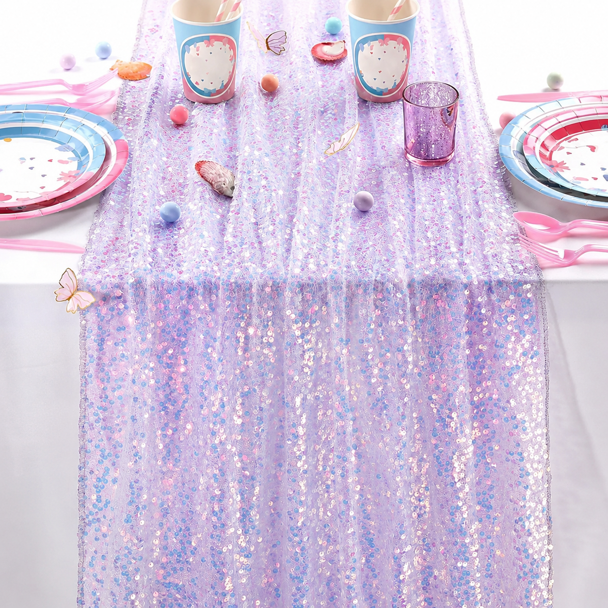 Glitter Iridescent Sequin Table Runner,Soft Wedding Dining Table Decoration For Bridal Baby Shower Girl Birthday Wedding Party