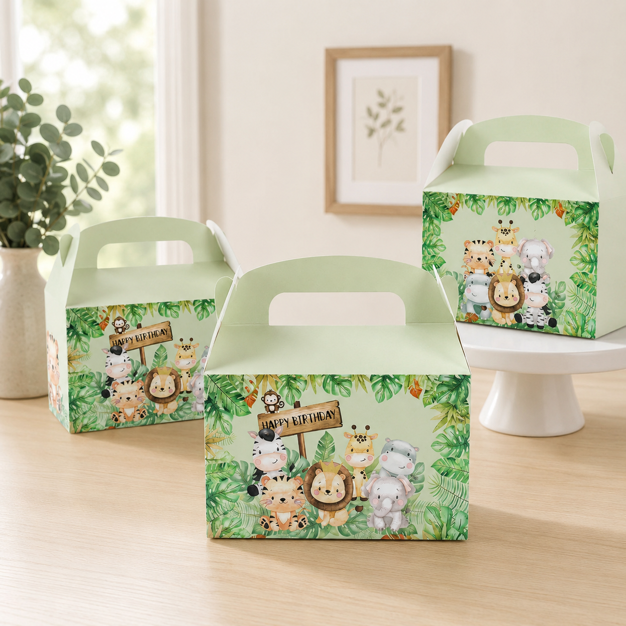4pcs Jungle Animal Candy Boxes Safari Birthday Party Decoration Kids Gift Packaging Box Wild One Baby Shower Supplies Box Bags