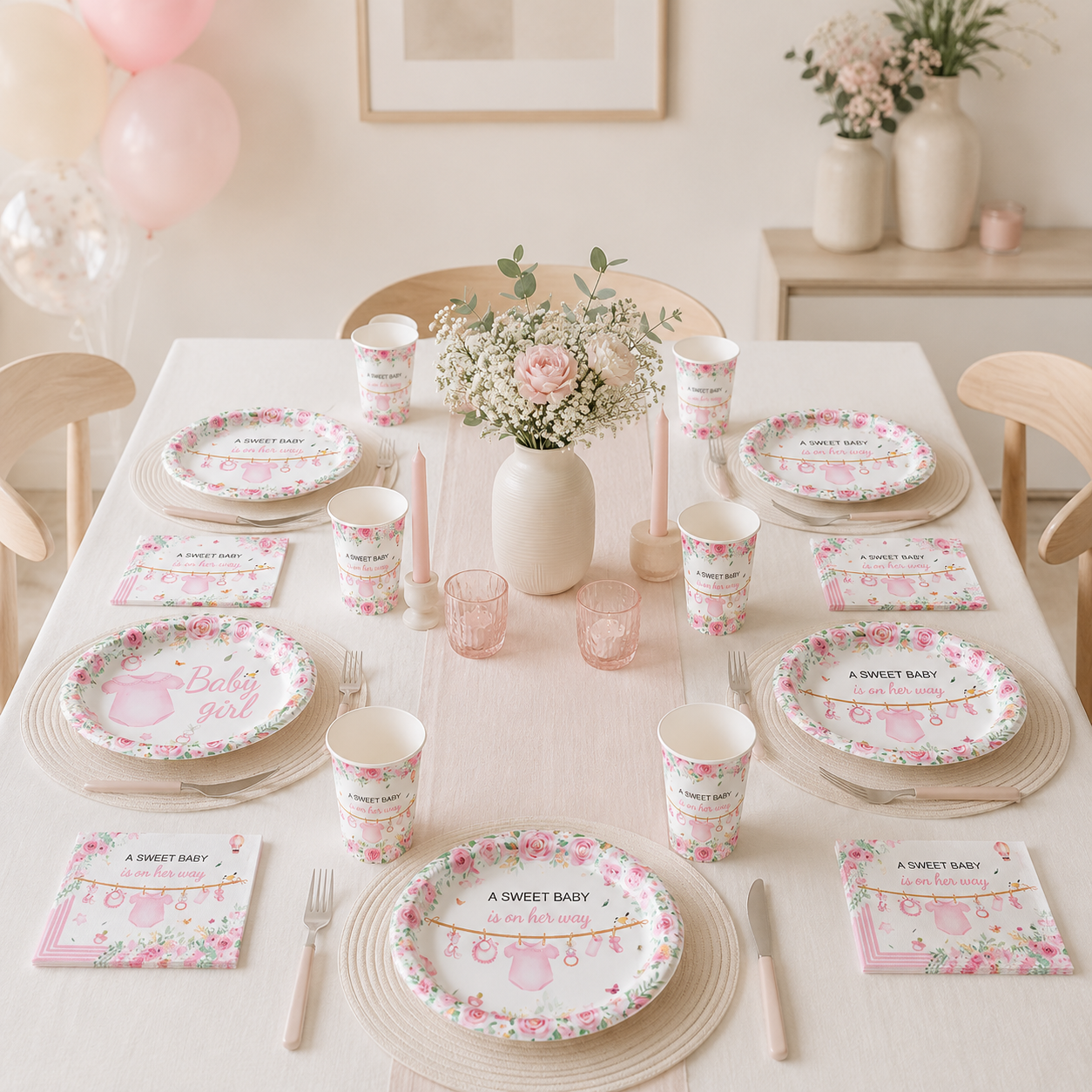 Décoration Table Baby Shower Fille| 50 Pièces