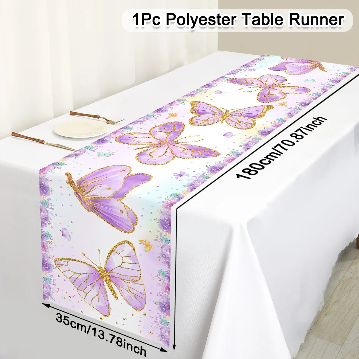180x35cm Purple Butterfly Table Runner For Birthday Party Decor Wedding Birthday Party Supplies Home Holiday Table Decor