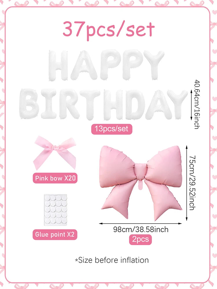 Décoration Suspendue Anniversaire | Ballon Nœud Rose | Banderole Happy Birthday