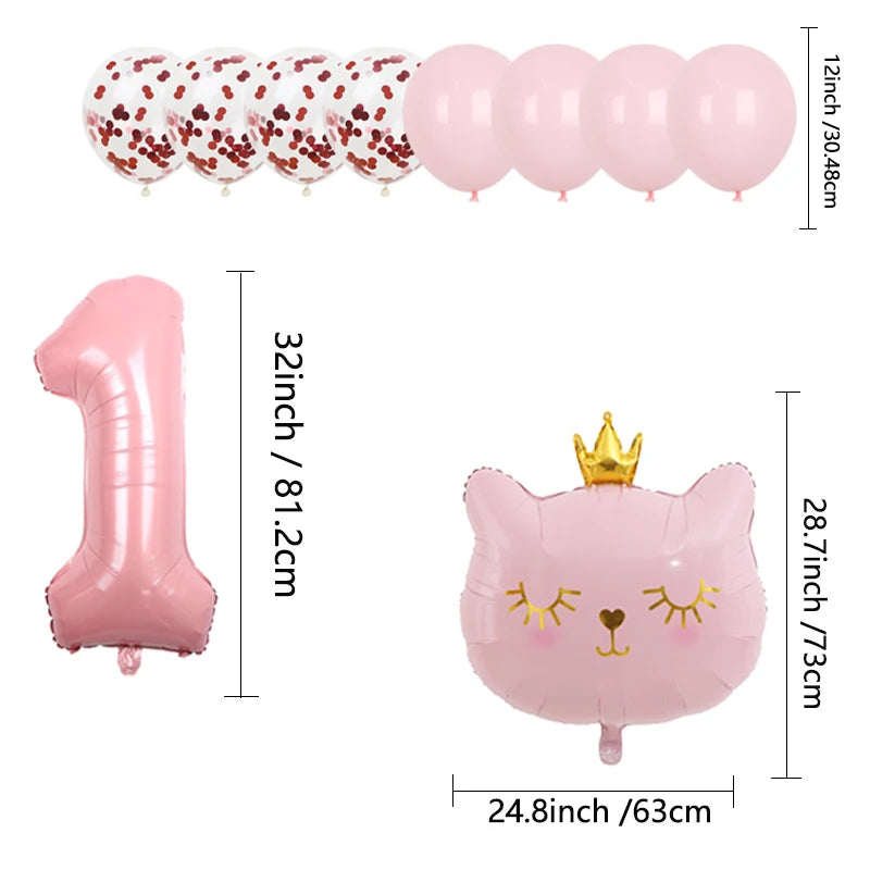 10pcs 32inch Number Cat Animal Foil Balloons Happy Birthday Decoration 1 2 3 4 5 6 7 8 9 Year Old Globos Supplies