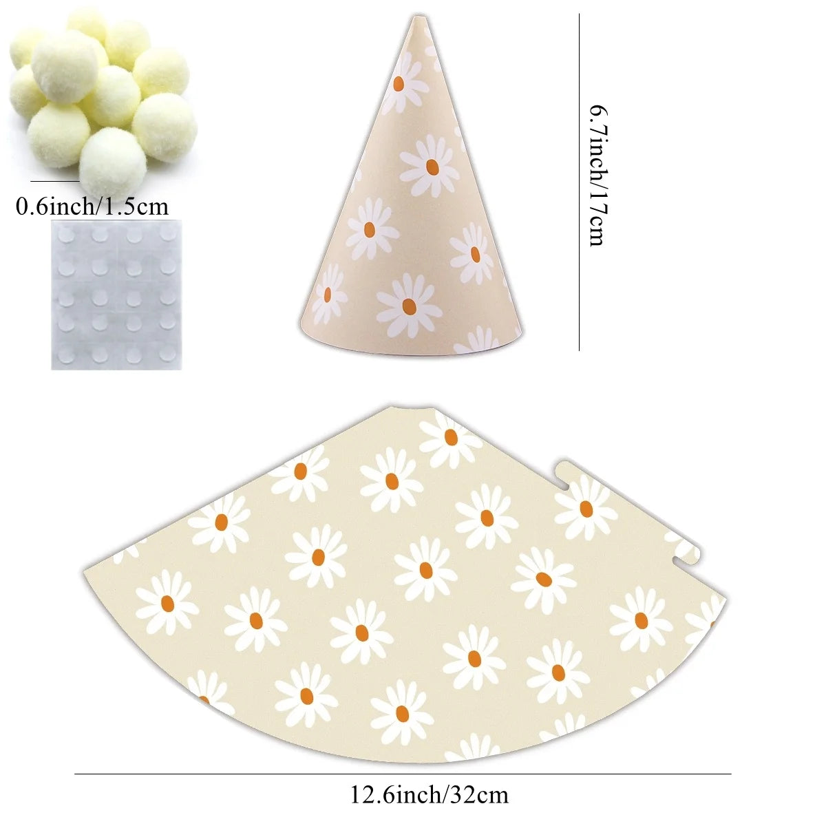 6Pcs Daisy Party Hats Pink Green Flower Paper Hat For Baby Shower Daisy Themed Birthday Party Decorations Kids Gifts Supplies