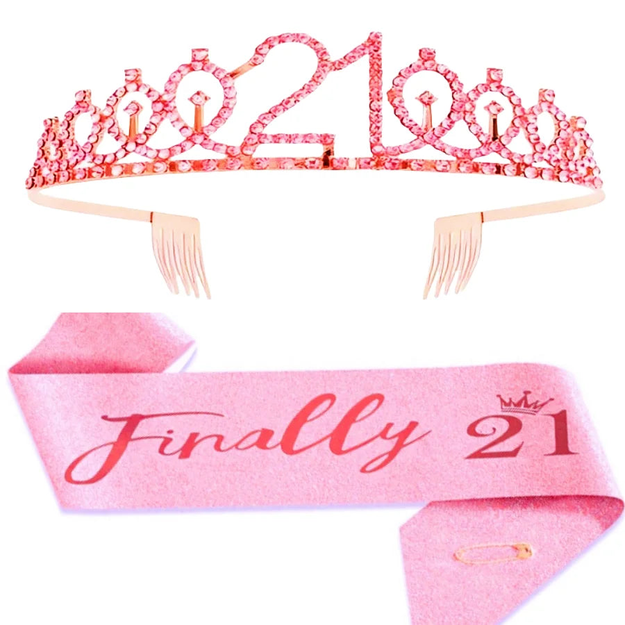 2pc/set Birthday Tiara Crown Sash Women Girls This Is My 4Th 5Th 6Th 7Th 8Th 9Th 10Th 13Th 16Th Birthday Party Decoration Gifts