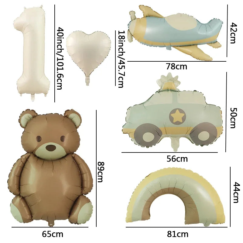 6pc Bear Balloon Rainbow Foil Inflated Mylar Bday Balloons Brown Bears Party Favors Decorations Party Supplies Helium Large Ball