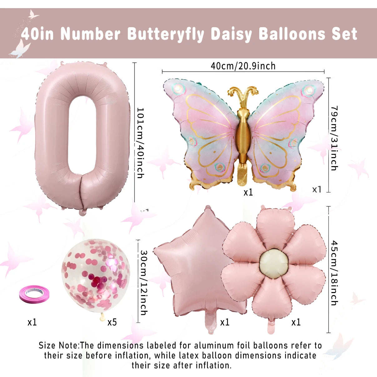 10Pcs 40-inch Blue & Pink Digital Butterfly Daisy Balloon Set - Perfect Butterfly-Themed Birthday Decoration for Boys & Girls