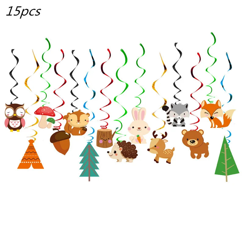 Jungle Theme Party Decor Supply Disposable Tableware Plate Banner Forest Animal Fox Hedgehog Balloon Baby Shower Kid Birthday