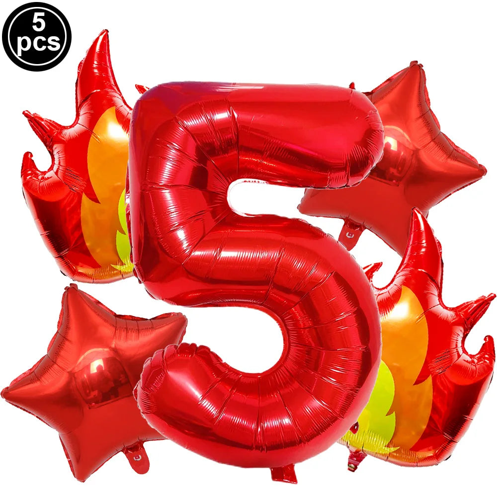 ballon anniversaire flamme etoile chiffre rouge cinq