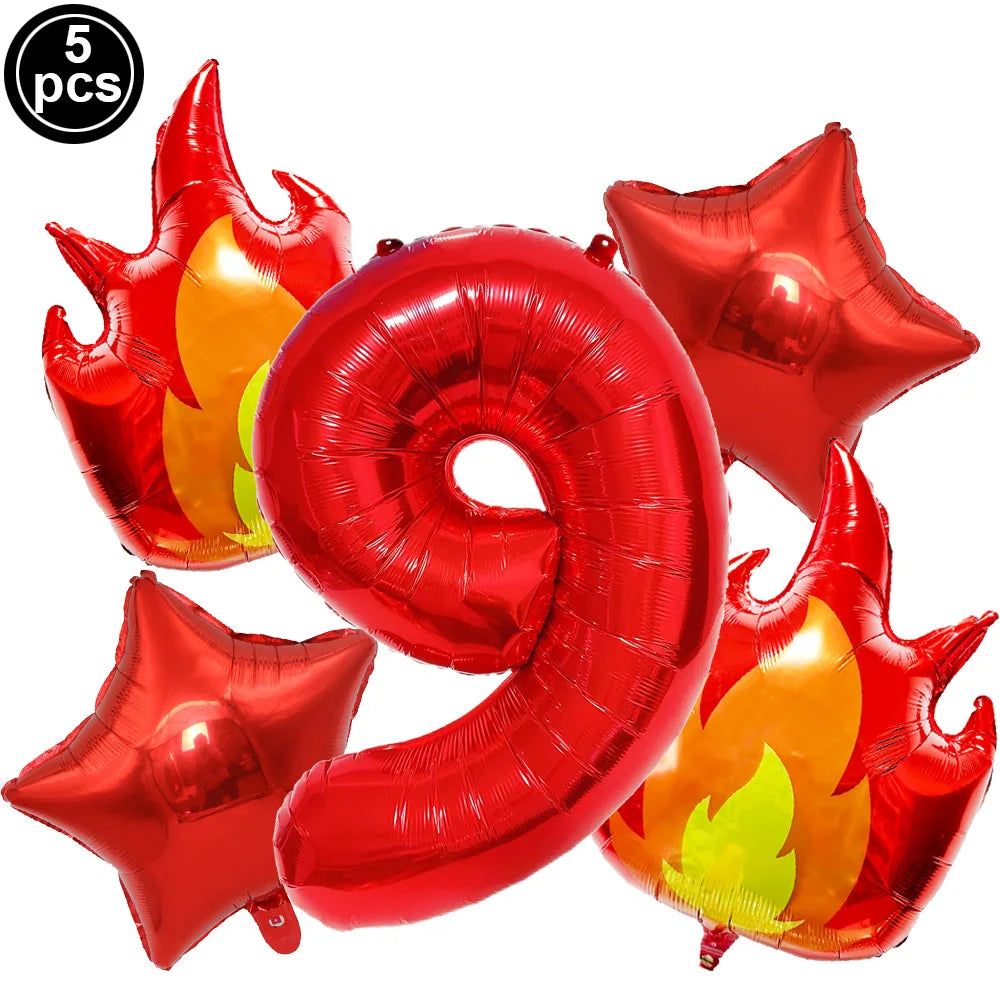 ballon anniversaire flamme etoile chiffre rouge neuf