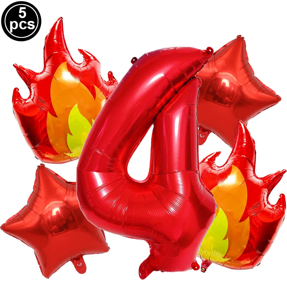 ballon anniversaire flamme etoile chiffre rouge quatre