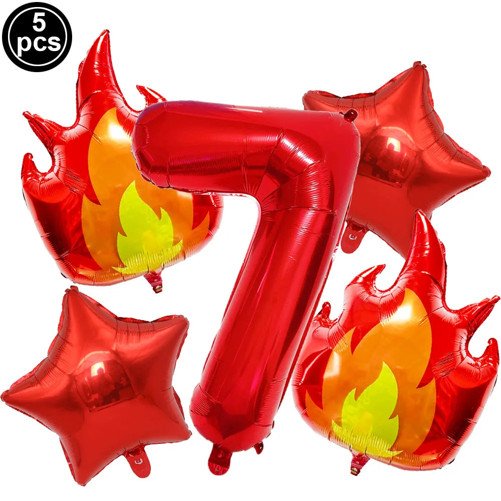 ballon anniversaire flamme etoile chiffre rouge sept