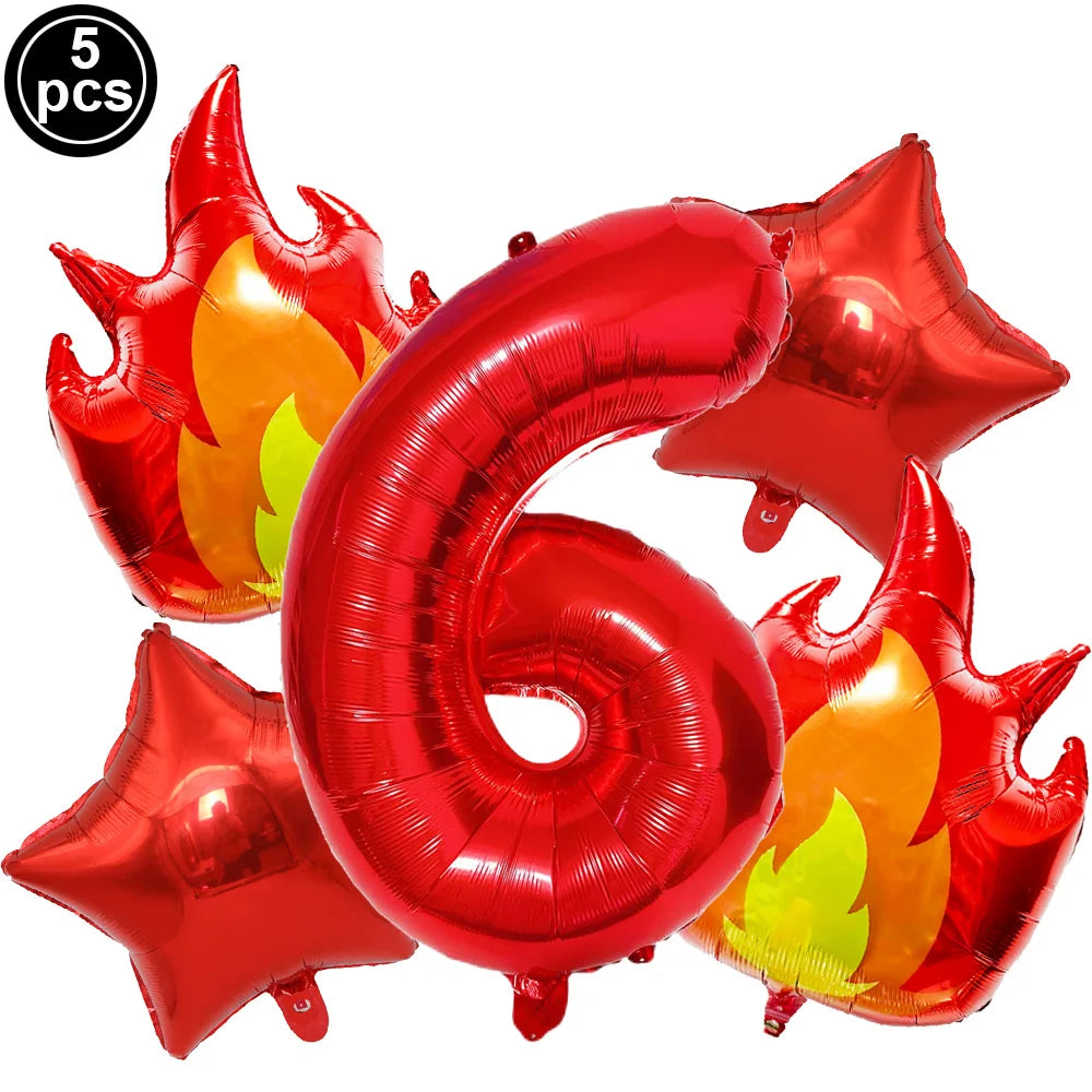 ballon anniversaire flamme etoile chiffre rouge six