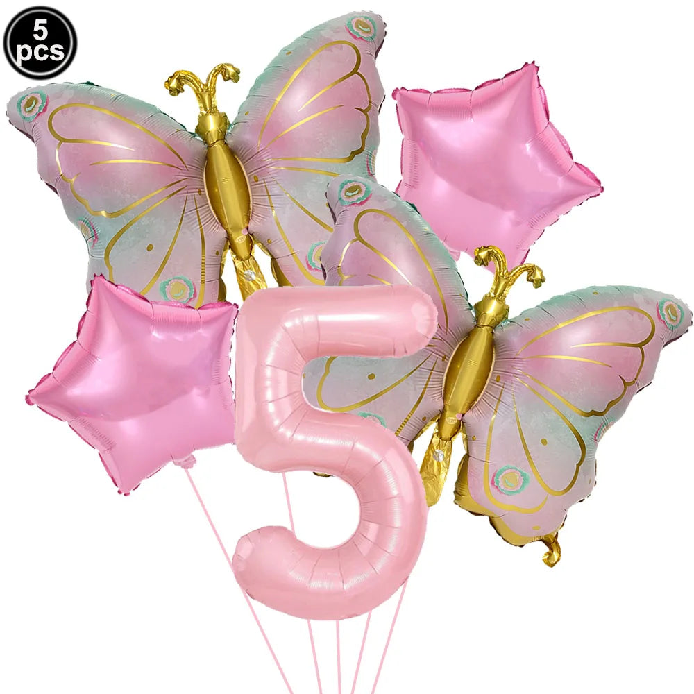 ballon anniversaire papillon etoile chiffre cinq