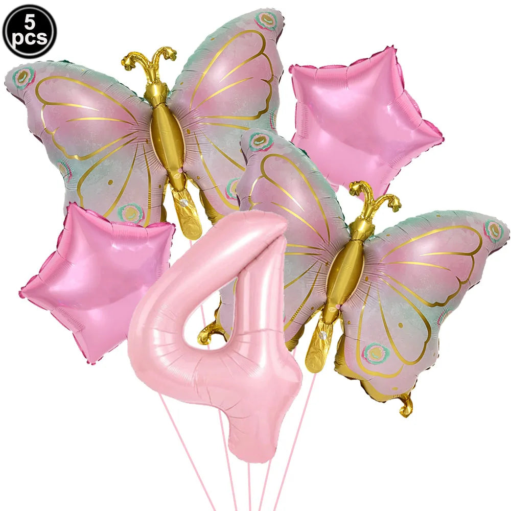 ballon anniversaire papillon etoile chiffre quatre