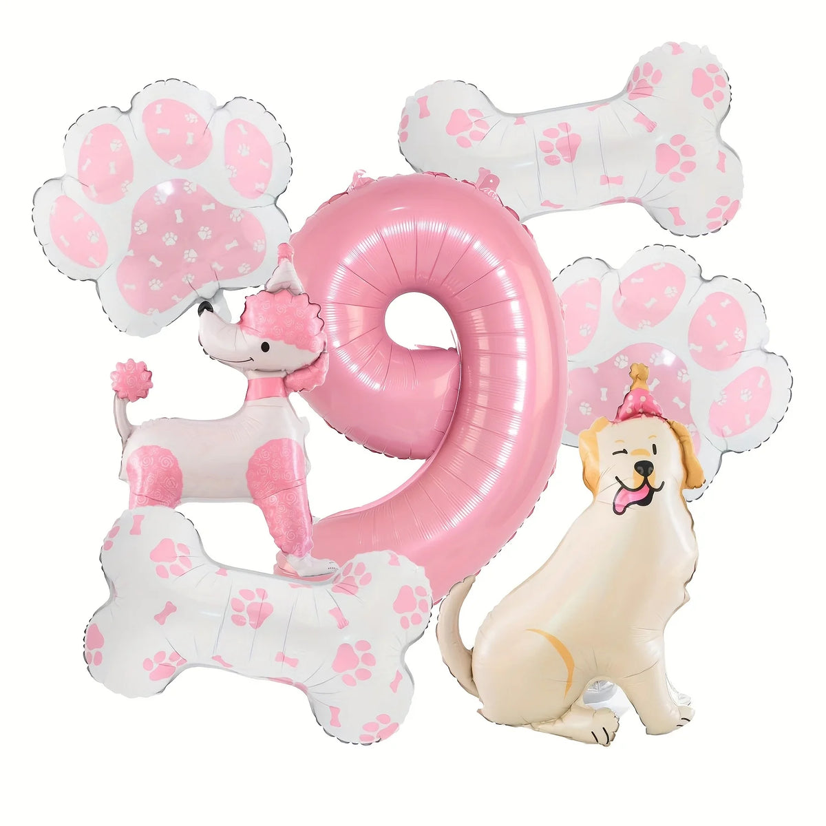 ballons anniversaire chien rose chiffre 9