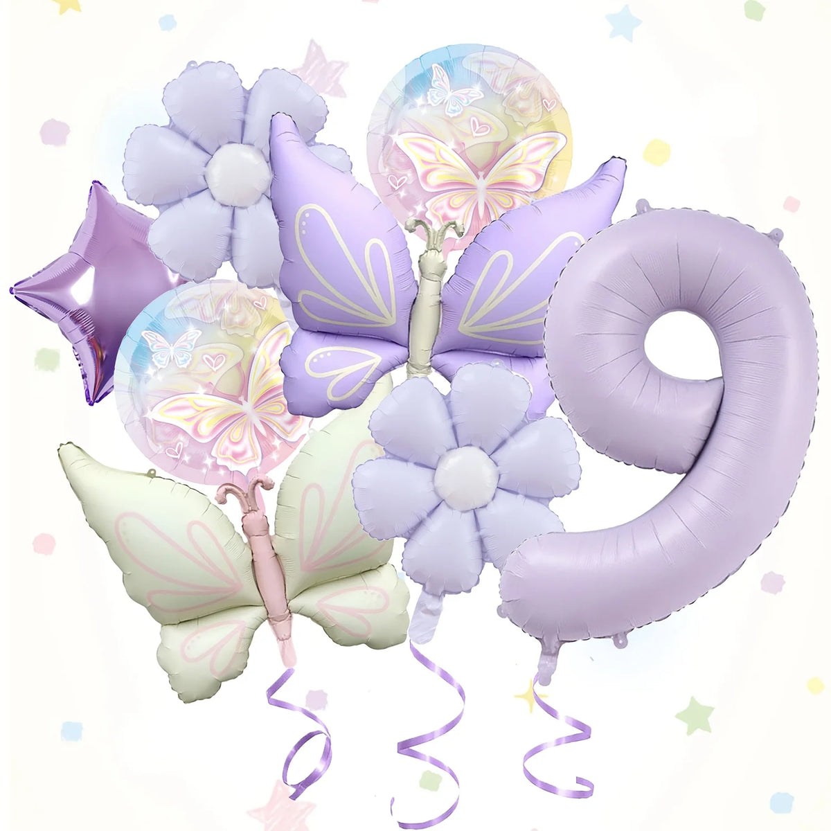 ballons anniversaire papillon mat chiffre 9