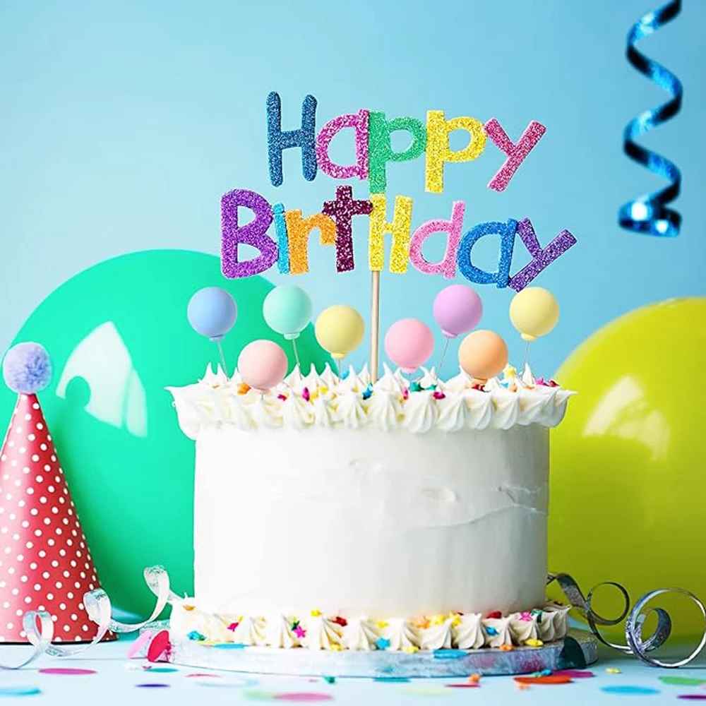 cake topper boules multicolores pastelles gateau happy birthday