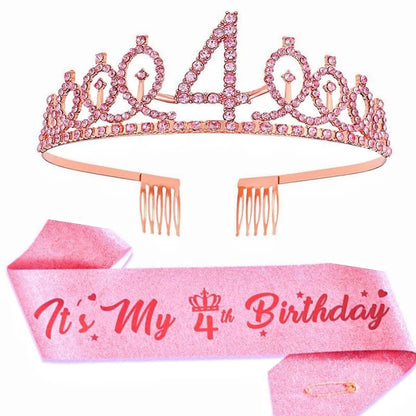 2pc/set Birthday Tiara Crown Sash Women Girls This Is My 4Th 5Th 6Th 7Th 8Th 9Th 10Th 13Th 16Th Birthday Party Decoration Gifts