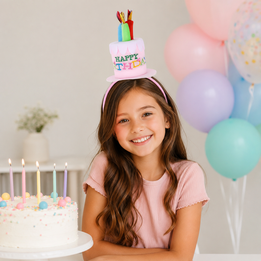 1Pc Cute Plush Happy Birthday Cake Headband With Colorful Candles Kids Birthday Party Photo Props Celebration Hair Accessories