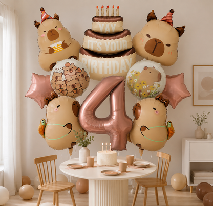 10Pcs Cartoon Animal Capybara Theme Birthday Cake Foil Balloon Children Birthday Party Coffee Number  Balloon Baby Shower Decora