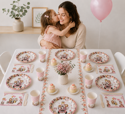 Decoration table pour anniversaire | Safari Rose 51 pieces