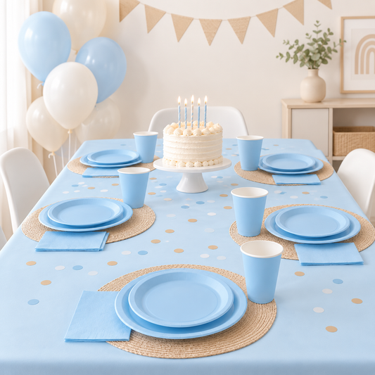 Décoration Table Anniversaire Bleu Ciel | Vaisselle de table 51 Pièces