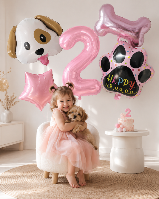 Dog Theme Party Digital Balloon Dog Head Dog Paw and Pink Dog Bone Shaped Foil Balloon Baby Shower Kids Birthday Pets Decoration