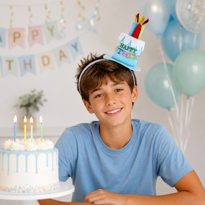 1Pc Cute Plush Happy Birthday Cake Headband With Colorful Candles Kids Birthday Party Photo Props Celebration Hair Accessories