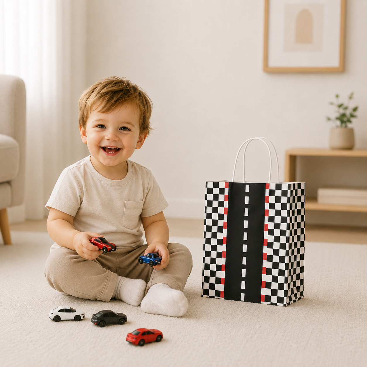 Sac en Papier Cadeau Thème Course | Lots de 10, 20 ou 30 Pièces