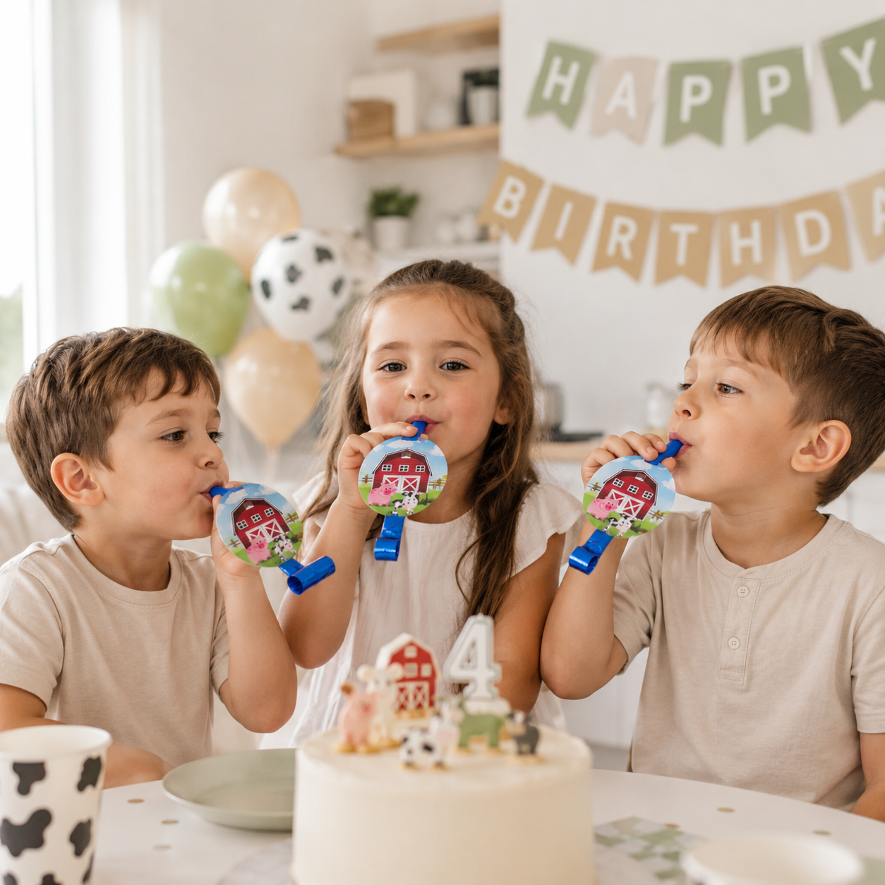 6PCS Farm Animals Birthday Blowout Whistle Blow Roll Noise Makers Wedding Party Birthday Party Favors Gifts Cheer Props Supplies