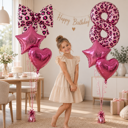 Ballon Chiffre Léopard Rose| Noeud | Lot de 6 Pièces