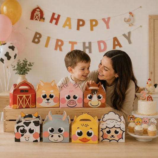 2PCS Cute Animal Paper Candy Boxes Cow Pig Biscuit Packaging Box Farmland Themed Birthday Party Supplies DIY Kids Gifit Bags