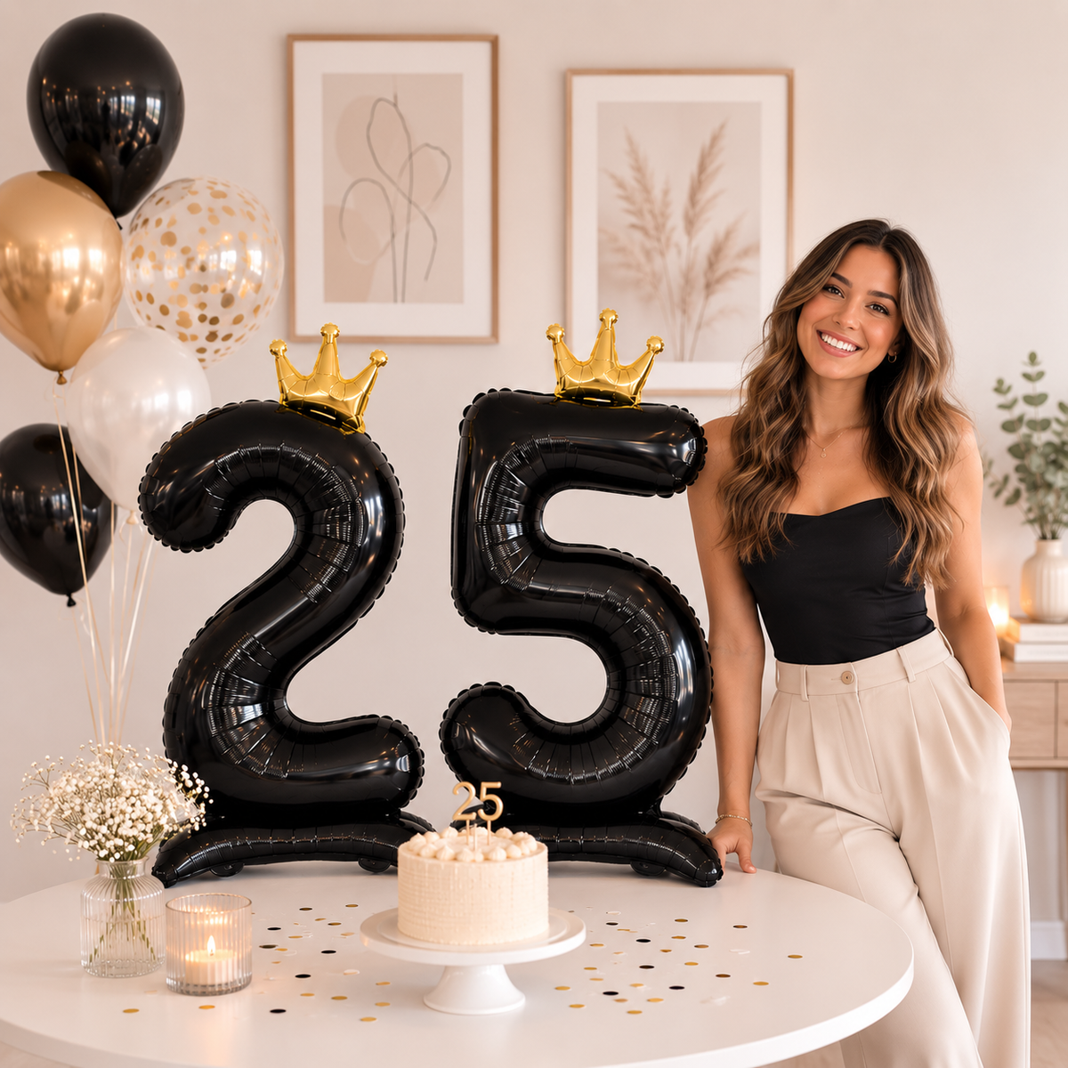 Ballon Chiffre Anniversaire sur Pied avec Couronne | 40 Pouces | Noir