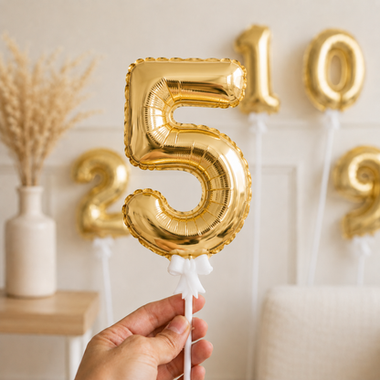 5Inch Gold Foil Number Balloons for Cake Decorations Mini Cupcake Topper Wedding Birthday Party Photo Props Supplies Number 0-9