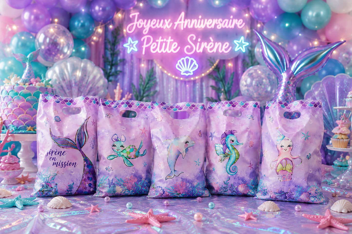 Sac cadeau anniversaire | Sirène Aquatique | lot de 20