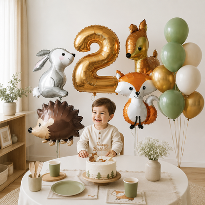 Hedgehog Deer Fox Rabbit Balloon Set Gold Number Balloon for Boy's Woodland Animal Happy Birthday Party Decorations Kids Gifts