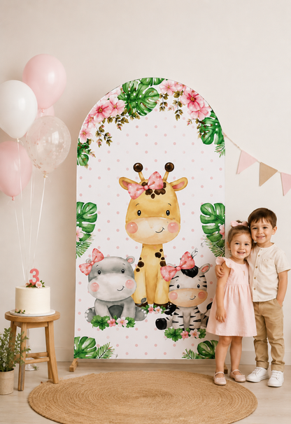 Toile de fond anniversaire | Safari fille