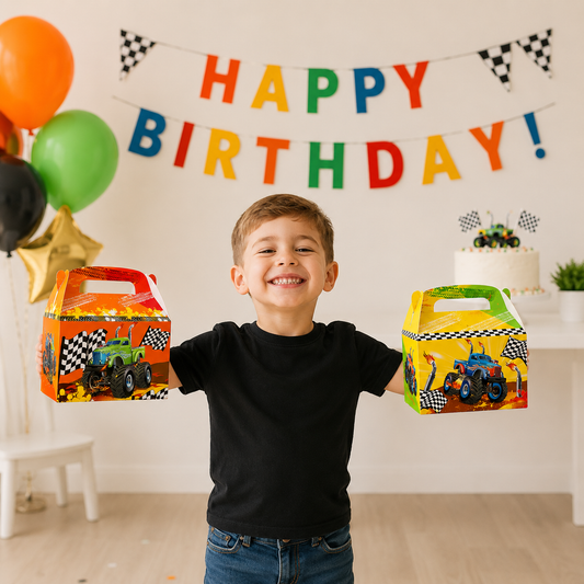 Monster Truck Racing Car Treat Boxes Gift Candy Box Off Road Vehicle Boy Happy Birthday Party Supplies Baby Shower Favors Decors