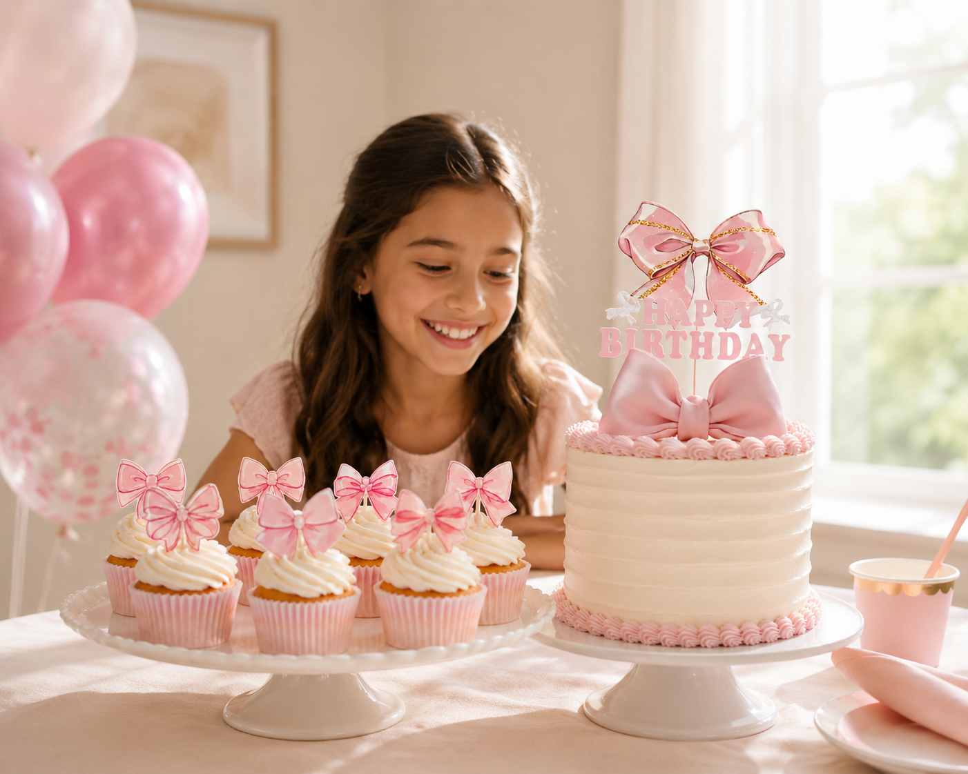Pink Bow Disposable Cake Stand Theme Birthday Party Decoration Girl for Coquette Birthday Bridal Party Supplies Cake Decorations