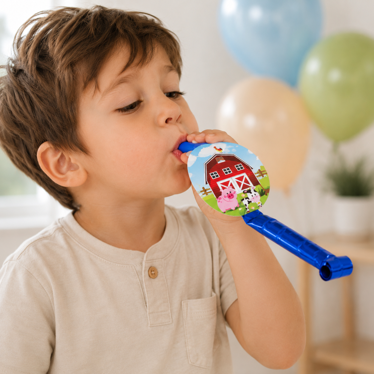 6PCS Farm Animals Birthday Blowout Whistle Blow Roll Noise Makers Wedding Party Birthday Party Favors Gifts Cheer Props Supplies