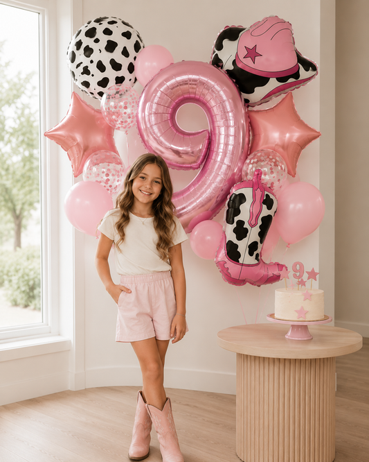 Pink Cowboy Boots & Hat Foil Balloons Set for Farm Birthday Decorations, Western Theme Party Supplies with Number Balloons