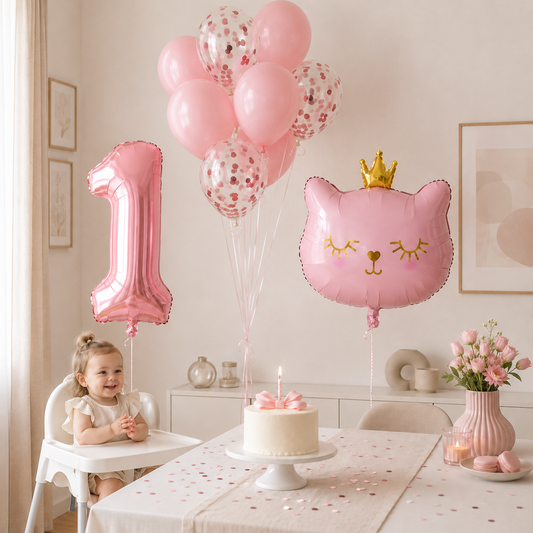 Ballon Chiffre Rose Thème Chat | Lot de 10 Pièces