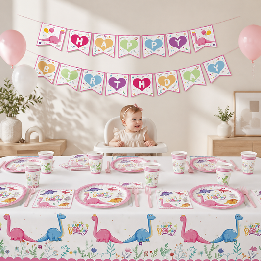 Pink Dinosaur Birthday Party Decorations Tableware Cup Plate Napkin 3D Dinosaur Balloon for Baby ShowerParty Supplies Favors