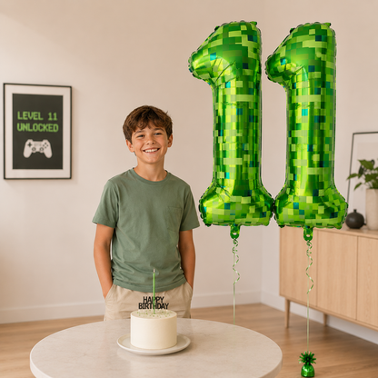 Ballon Chiffre Anniversaire Pixel Vert 40 Pouces | 0 à 9