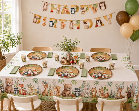 Jungle Theme Party Decor Supply Disposable Tableware Plate Banner Forest Animal Fox Hedgehog Balloon Baby Shower Kid Birthday