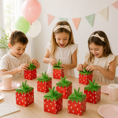 10Pcs Sweet Fruit Strawberry Theme Paper Cookie Candy Box Gift Packing Boxes for Kids Birthday Baby Shower Wedding Party Decor