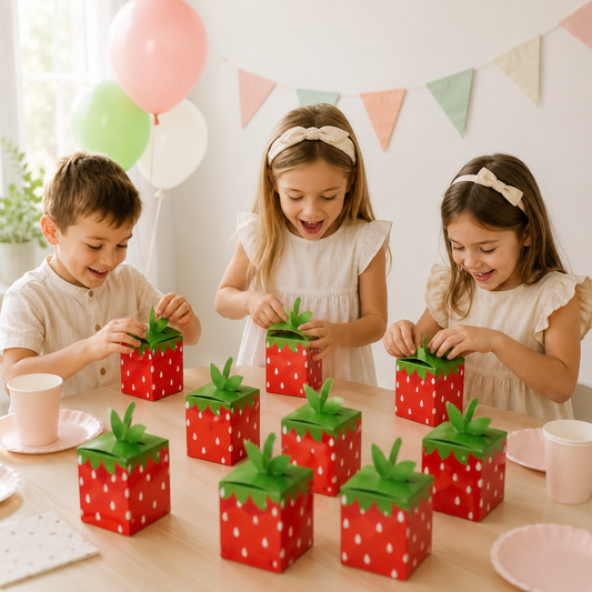 10Pcs Sweet Fruit Strawberry Theme Paper Cookie Candy Box Gift Packing Boxes for Kids Birthday Baby Shower Wedding Party Decor