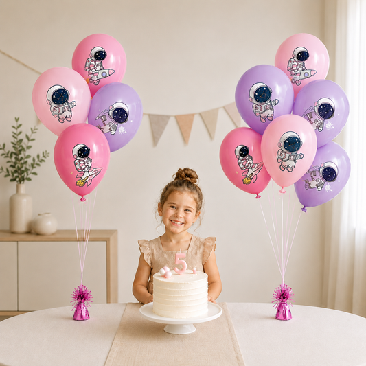 Ballons Anniversaire Astronaute Rose et Mauve 12 pouces | Lot de 10 pièces
